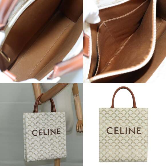 CELINE Triomphe Small Vertical Cabas Tote Bag Pvc Leather White - Picture 10 of 12